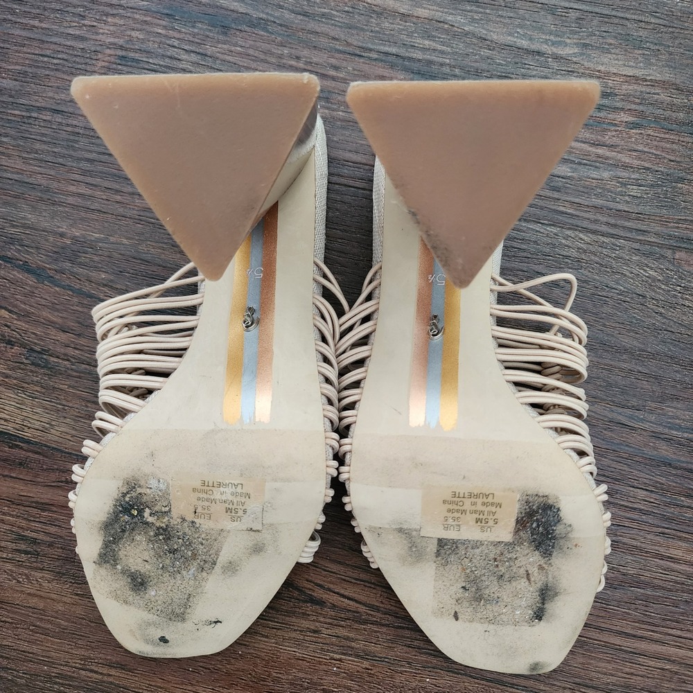 Sam Edelman Laurette Macrame Block Heel Sandals Beige Cream Square Toe Mule 5.5M - Picture 5 of 7